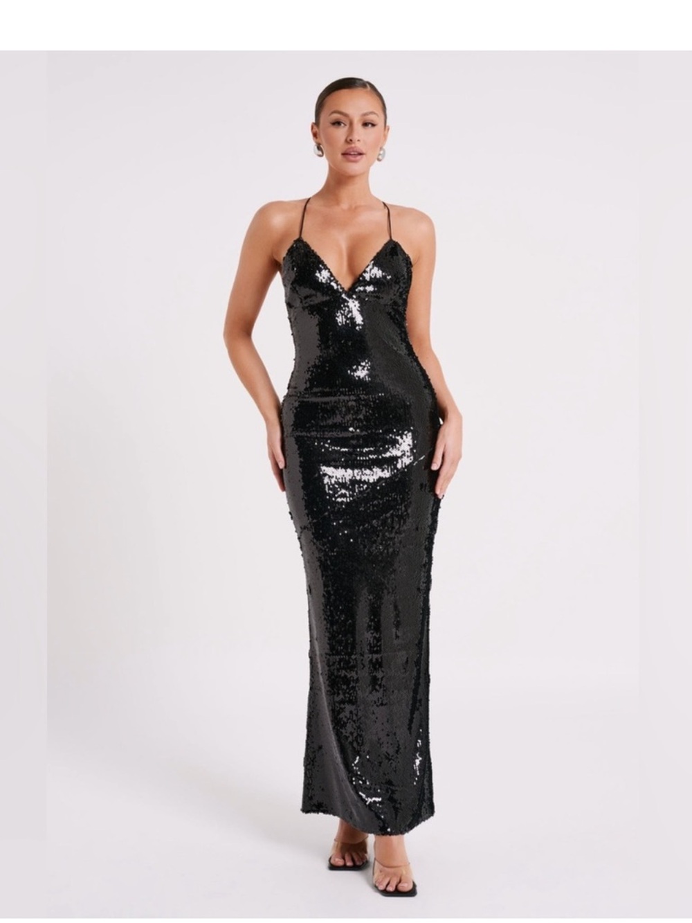 Meshki Gracie Black Sequin Maxi Gown
